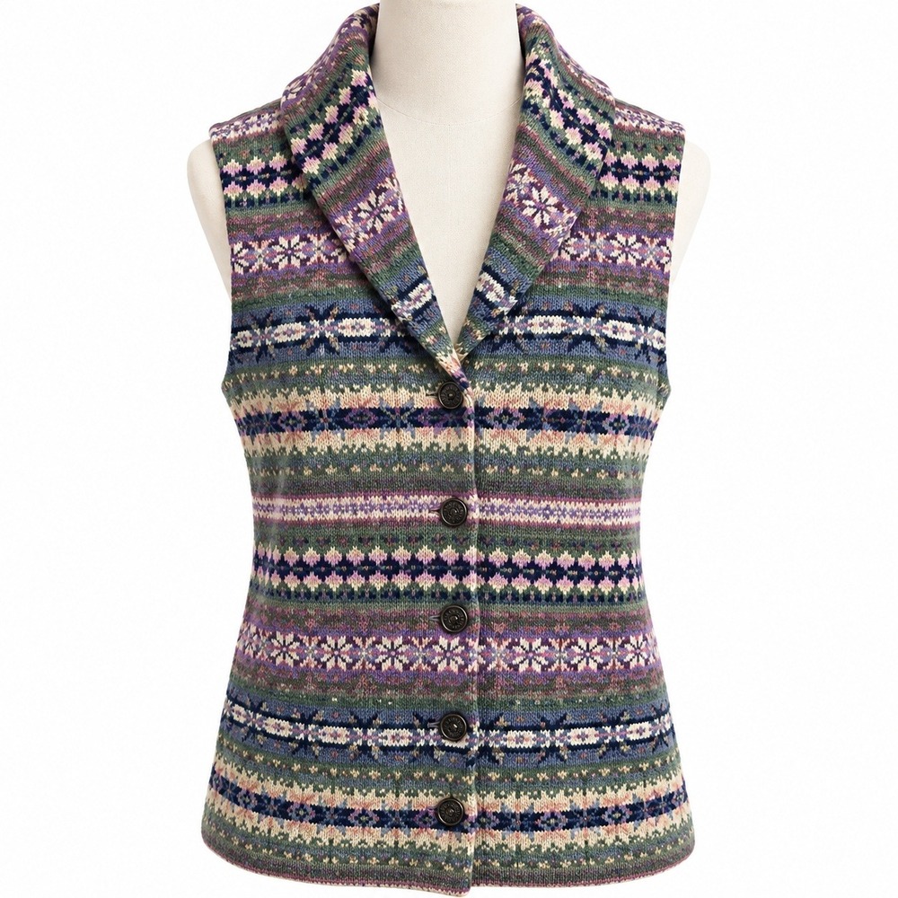 CHAPS Fair Isle Shawl Collar Sweater Vest Small Cottagecore Grandpacore